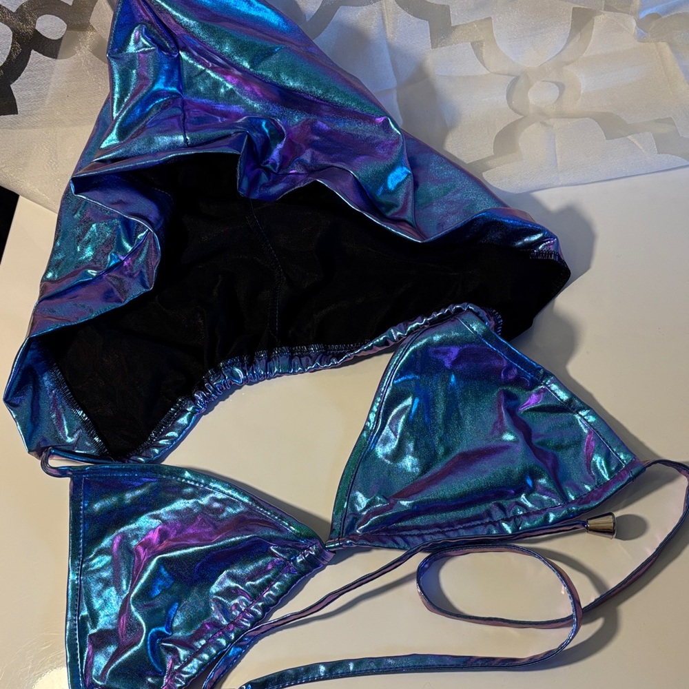 Iridescent Blue and Purple hooded Bikini top Sz S